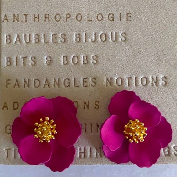 🆕WT! Anthropologie 18k Gold Post, Pink Petal Earrings - Picture 8 of 8